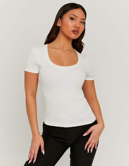 TALLY WEiJL, White Basic Regular Fit T-shirt for Women