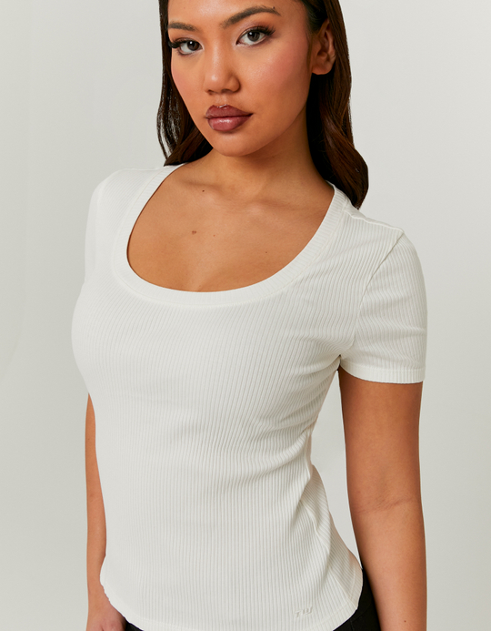 TALLY WEiJL, White Basic Regular Fit T-shirt for Women