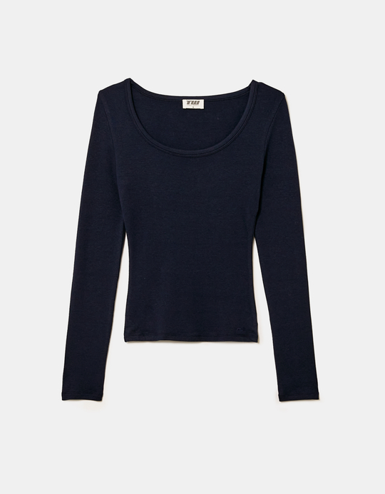 TALLY WEiJL, Basic Blue T-shirt with Long Sleeves for Women