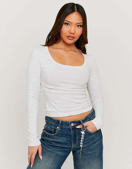TALLY WEiJL, Basic Grey T-shirt with Long Sleeves for Women