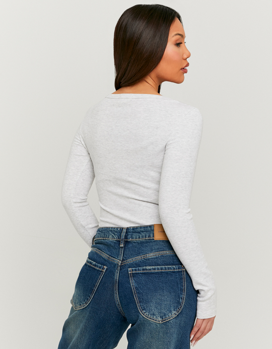 TALLY WEiJL, T-shirt Gris Basique à Manches Longues for Women