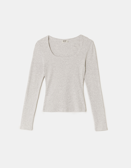 TALLY WEiJL, T-shirt Gris Basique à Manches Longues for Women