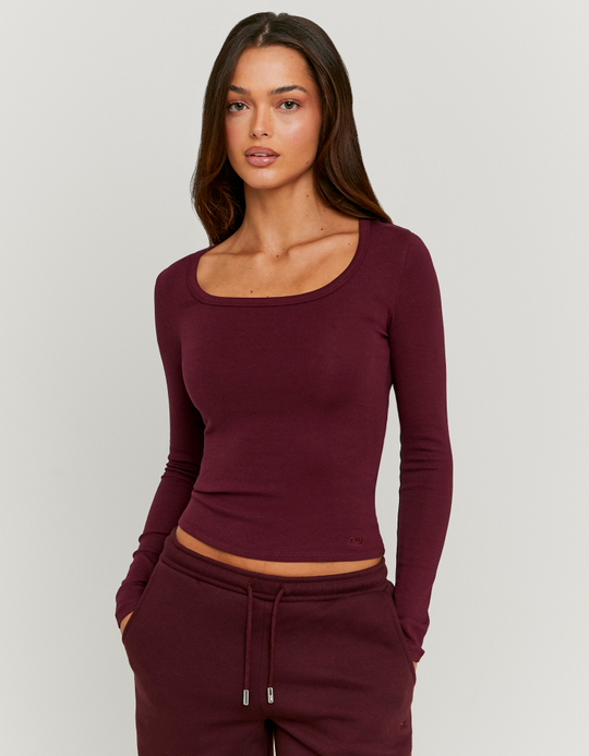 TALLY WEiJL, Burgunderfarbenes Basic Langarmshirt for Women