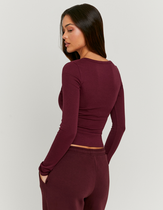 TALLY WEiJL, T-Shirt Bordeaux Basique à Manches Longues for Women