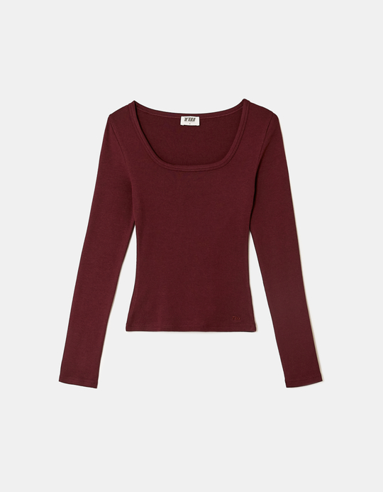 TALLY WEiJL, T-Shirt Bordeaux Basique à Manches Longues for Women