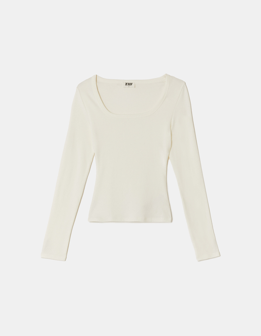 TALLY WEiJL, T-shirt Blanc Basique à Manches Longues for Women