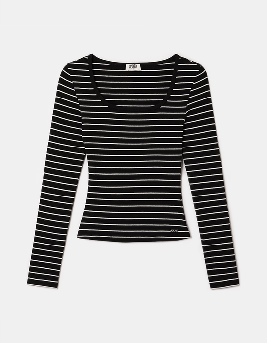 TALLY WEiJL, Maglietta Nera a Righe a Maniche Lunghe for Women