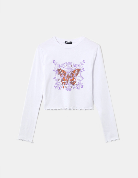 TALLY WEiJL, White Ruffles Printed Top for Women