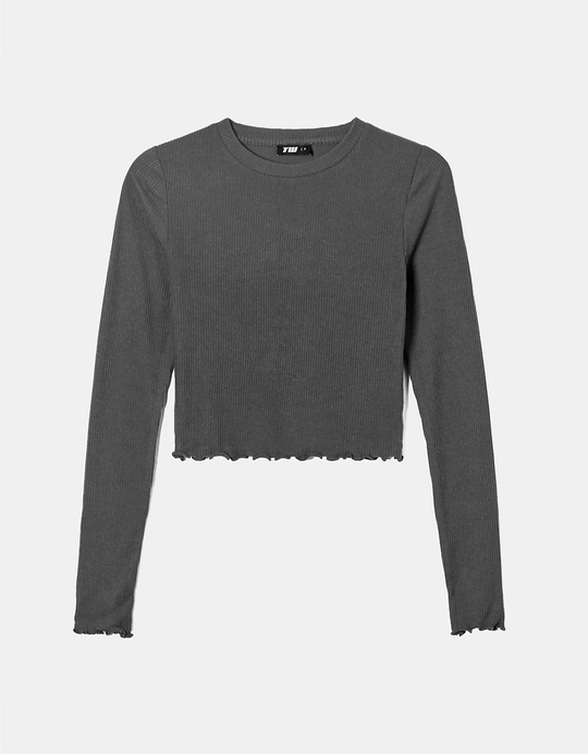 TALLY WEiJL, Grey Basic Ribbed T-shirt for Women