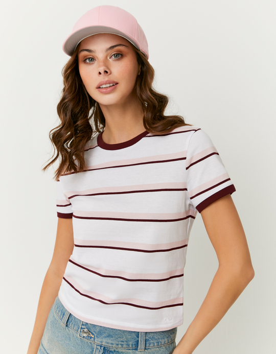 TALLY WEiJL, T-shirt basic bianca a righe for Women