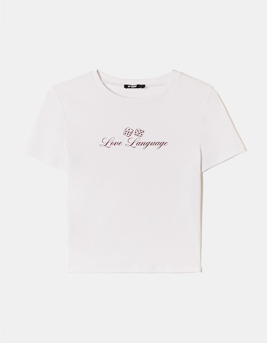 TALLY WEiJL, White Cropped Printed T-Shirt for Women