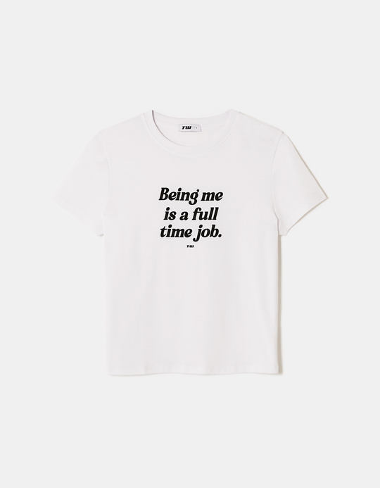 TALLY WEiJL, White Printed Cotton T-Shirt for Women