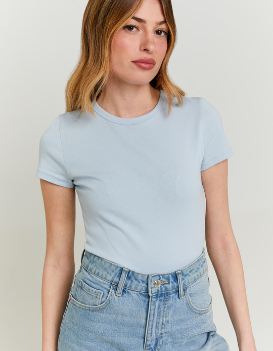 TALLY WEiJL, Light Blue Ribbed Basic T-shirt for Women