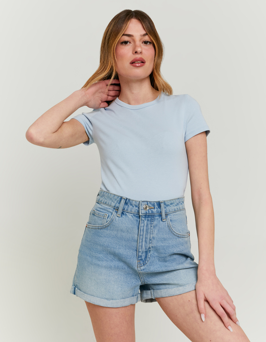 TALLY WEiJL, Light Blue Ribbed Basic T-shirt for Women