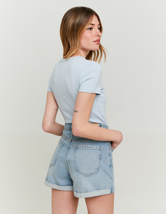 TALLY WEiJL, Light Blue Ribbed Basic T-shirt for Women