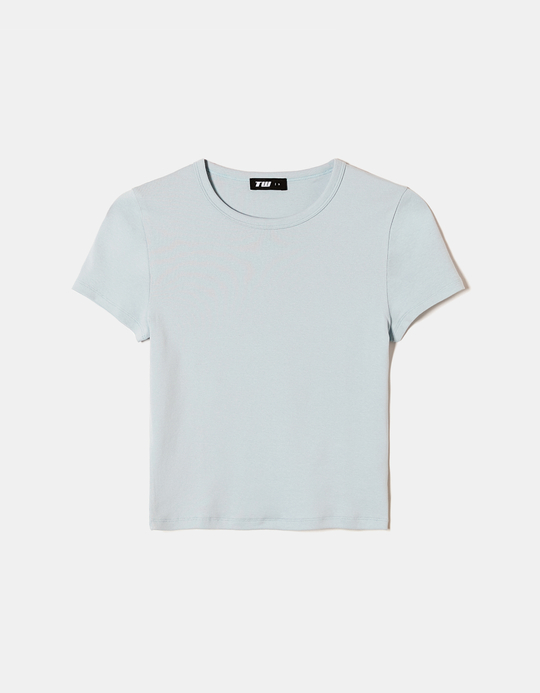 TALLY WEiJL, Light Blue Ribbed Basic T-shirt for Women