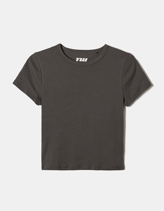 TALLY WEiJL, Grey Ribbed Basic T-shirt for Women