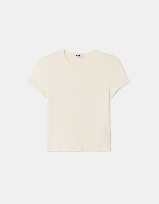 TALLY WEiJL, Weisses Ribbed Basic T-Shirt for Women