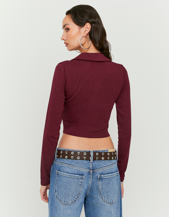 TALLY WEiJL, T-Shirt Basic Burgundy μακρύ μανίκι for Women