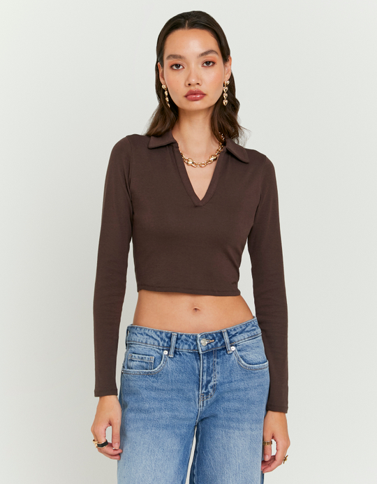 TALLY WEiJL, Basic Brown T-Shirt With Long Sleeves for Women