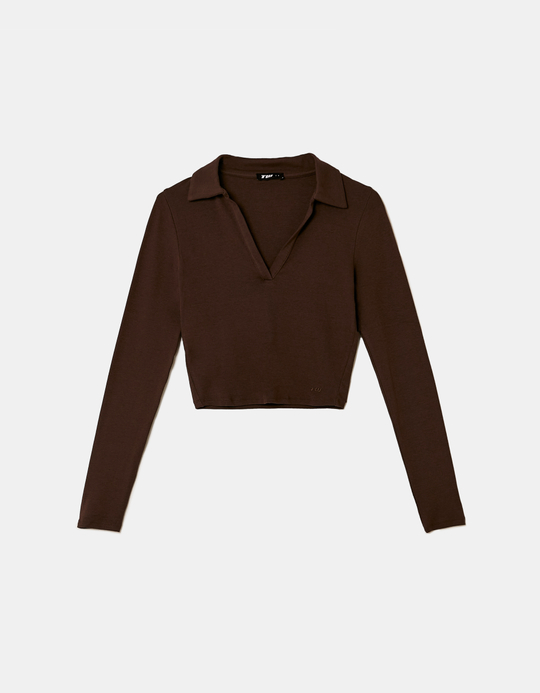 TALLY WEiJL, T-shirt Marron Basique à Manches Longues for Women