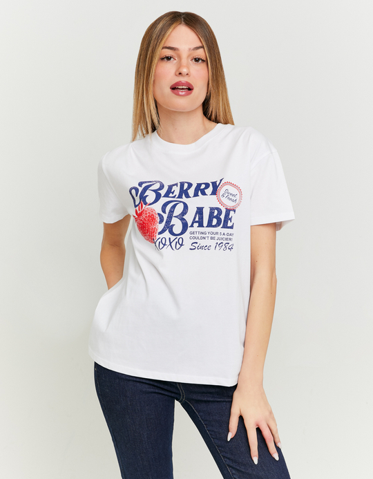 TALLY WEiJL, White Printed Oversize T-shirt for Women