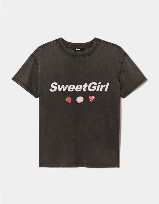 TALLY WEiJL, Grey Printed T-shirt Acid Wash Effect for Women