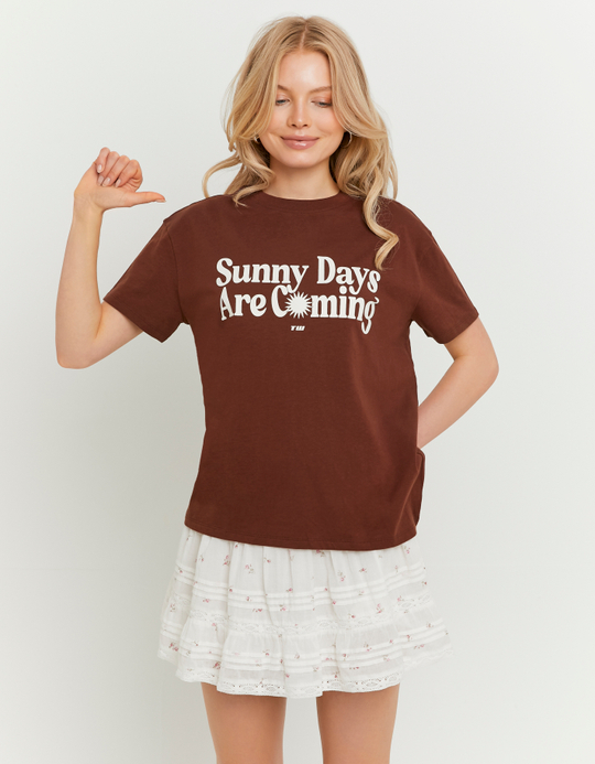 TALLY WEiJL, T-shirt marrone stampata in cotone for Women