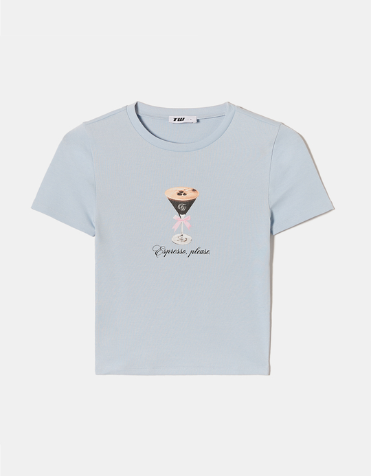 TALLY WEiJL, Blue Printed Cropped T-shirt for Women