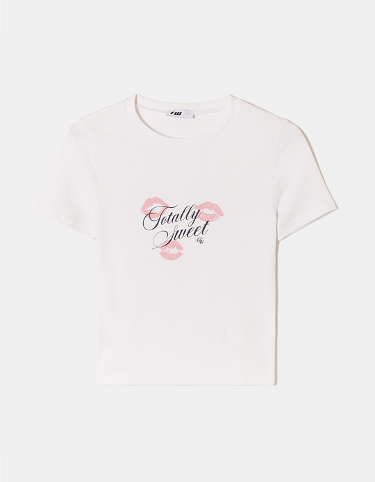TALLY WEiJL, White Printed Cropped T-shirt for Women