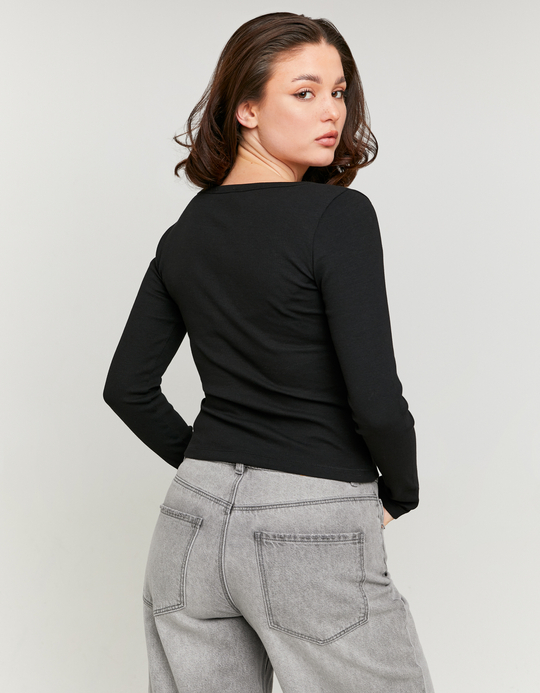 TALLY WEiJL, T-Shirt Noir Basique avec Boutons for Women