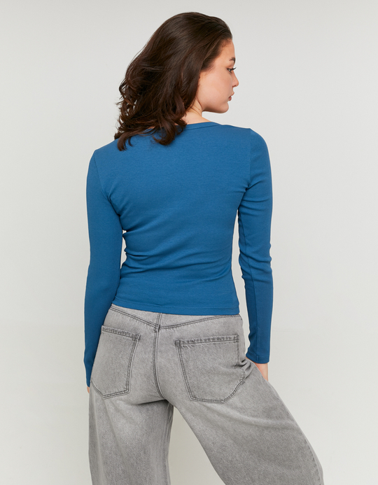 TALLY WEiJL, Blue Basic T-shirt with Buttons for Women
