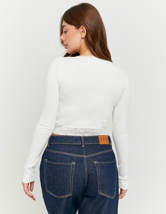 TALLY WEiJL, White T-Shirt with Lace Detail for Women
