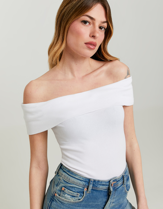 TALLY WEiJL, Top Basico Off Shoulder Bianco for Women