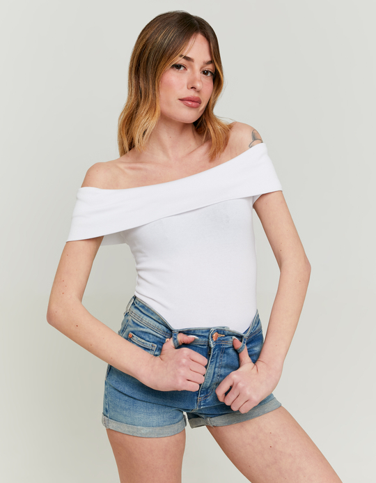 TALLY WEiJL, Top Basico Off Shoulder Bianco for Women