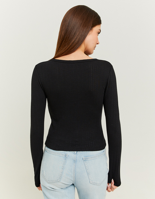 TALLY WEiJL, Black Pointelle Basic T-Shirt for Women