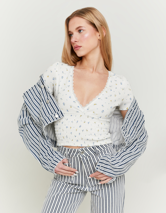 TALLY WEiJL, Floral Top with Ruched Waist for Women