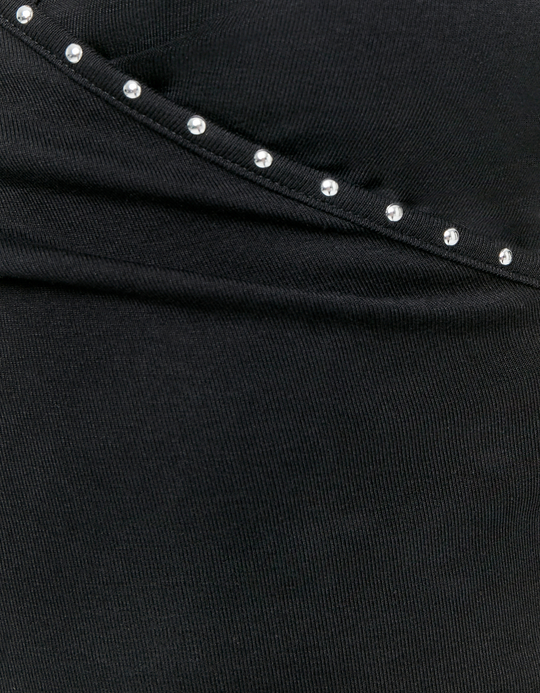 TALLY WEiJL, Black Fitted Top with Silver Studs for Women
