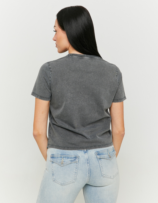 TALLY WEiJL, Grey Acid Wash Basic T-shirt for Women