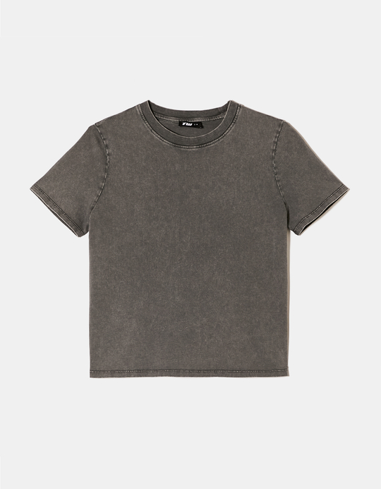 TALLY WEiJL, Graues Acid Wash Basic T-Shirt for Women