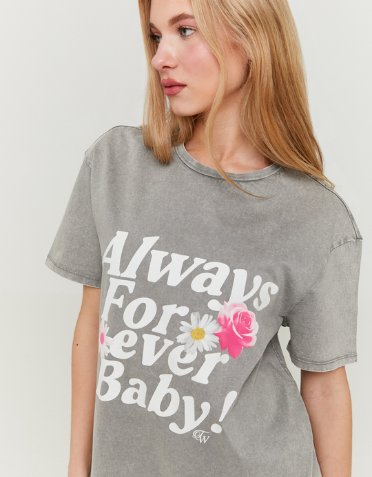 TALLY WEiJL, Grey Printed T-shirt Acid Wash Effect for Women