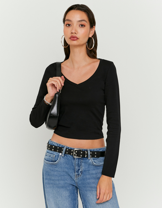TALLY WEiJL, Basic Black T-Shirt With Long Sleeves for Women