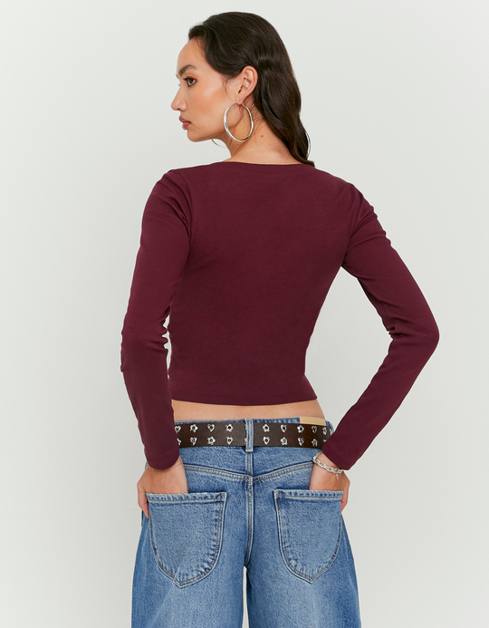 TALLY WEiJL, T-shirt Bordeaux Basique à Manches Longues for Women