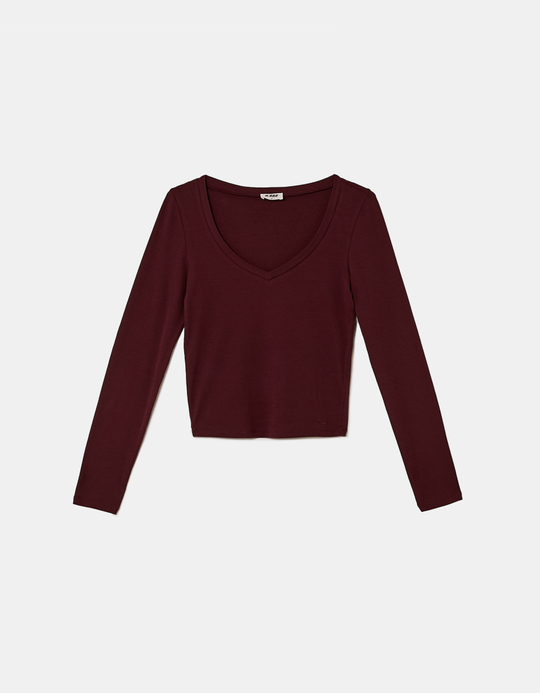 TALLY WEiJL, T-shirt Bordeaux Basique à Manches Longues for Women