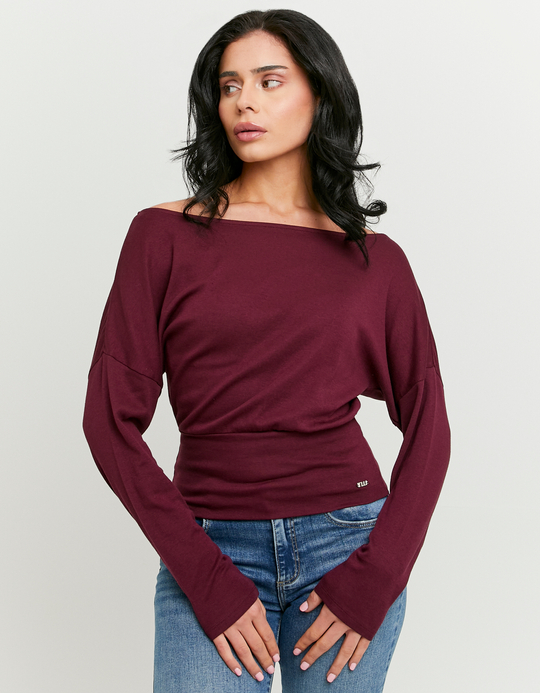 TALLY WEiJL, Burgundy T‑Shirt With Long Sleeves for Women