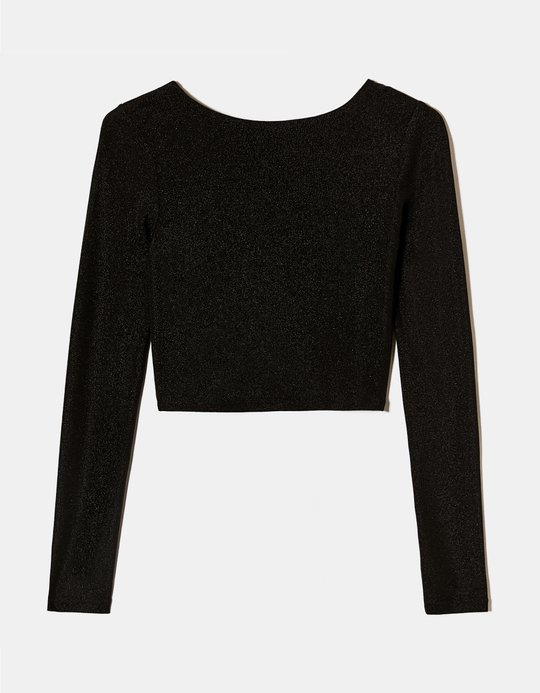 TALLY WEiJL, Black Backless Cropped Top in Lurex for Women