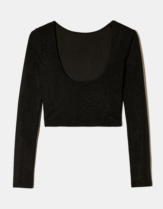 TALLY WEiJL, Black Backless Cropped Top in Lurex for Women