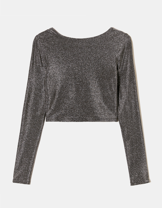 TALLY WEiJL, Silver Backless Cropped Top in Lurex for Women