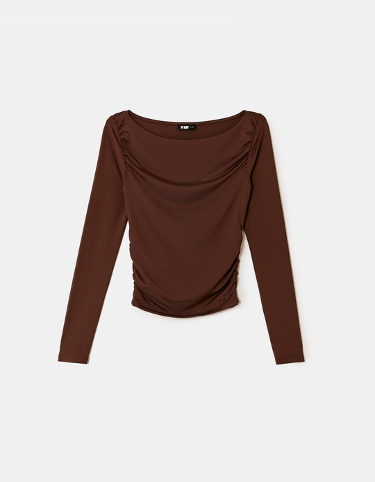 TALLY WEiJL, Brown Asymmetric Long Sleeve Top for Women
