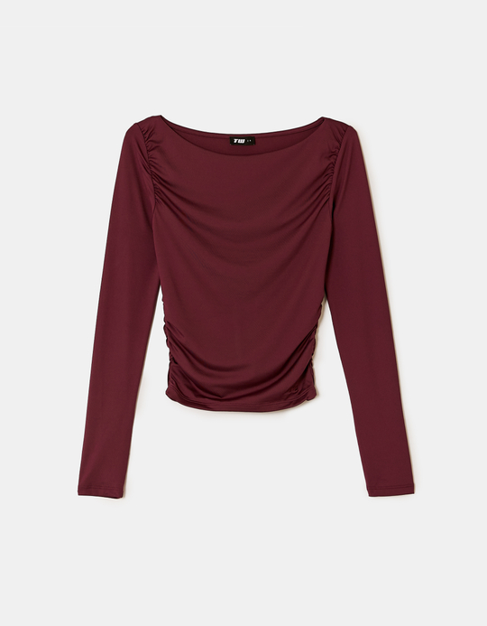 TALLY WEiJL, Burgunder asymmetrisches Langarmtop for Women